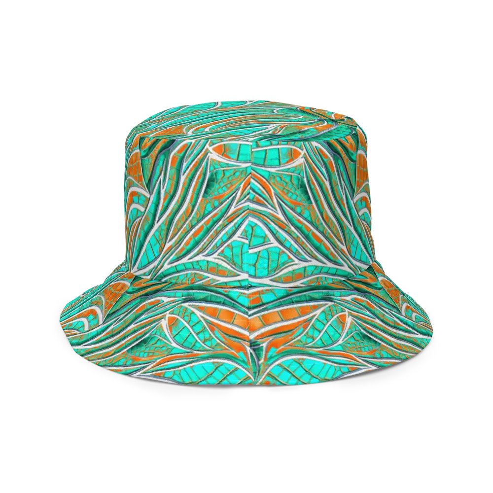Reversible Aqua Blue & Orange Butterfly Painted Bucket Hat product image (5)