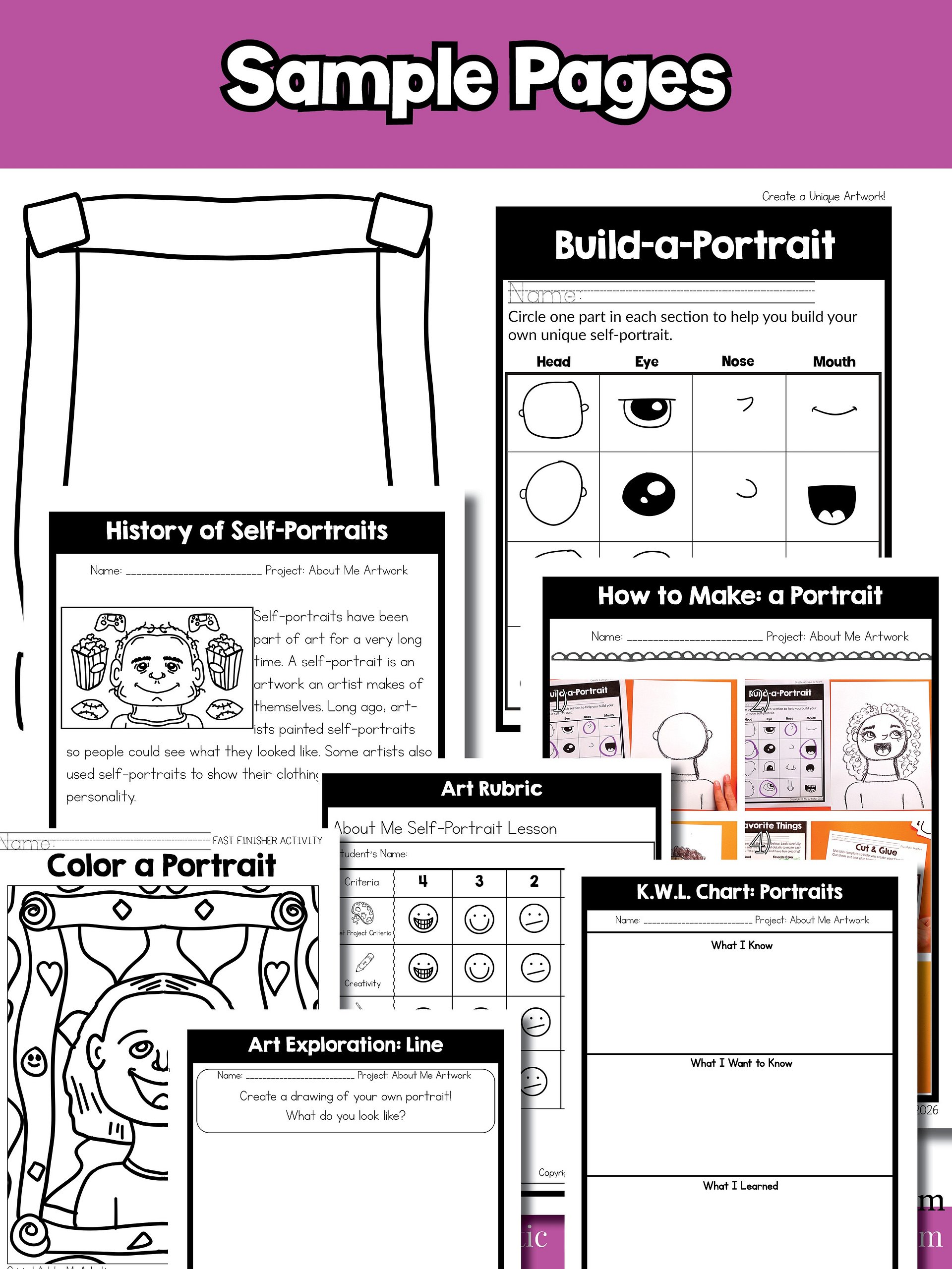 1st Grade Back to School About Me Art Lesson Portrait Favorite Thing Art Project product image (9)