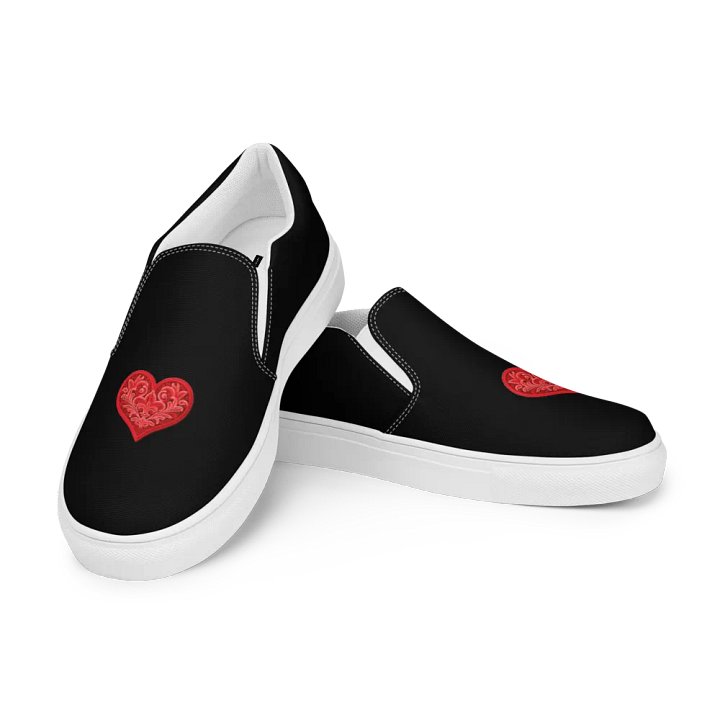 Red Heart Black Canvas Women's Slip-On Shoes product image (1)