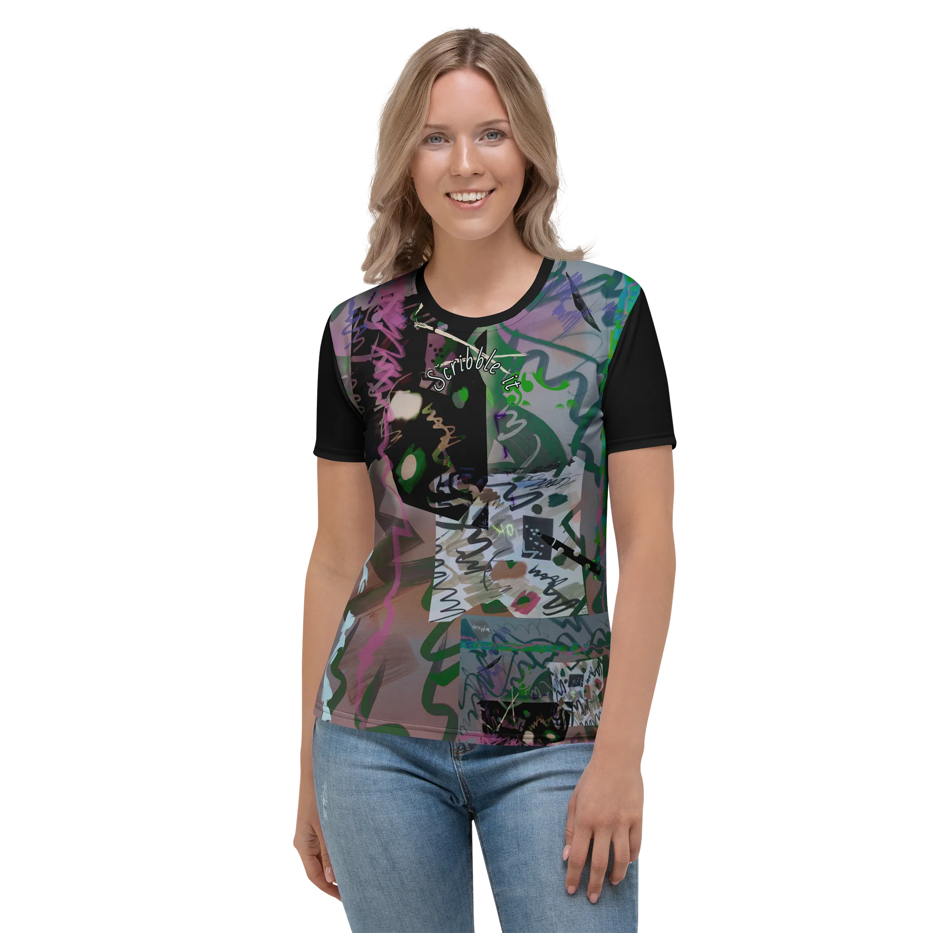 Women's Poly Crew Neck Tee 'Scribble Patches' product image (3)