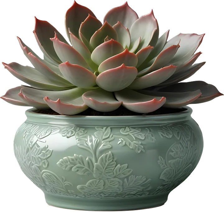 Mint Green Chinese Porcelain Pot with Floral Embossed Design PNG product image (1)