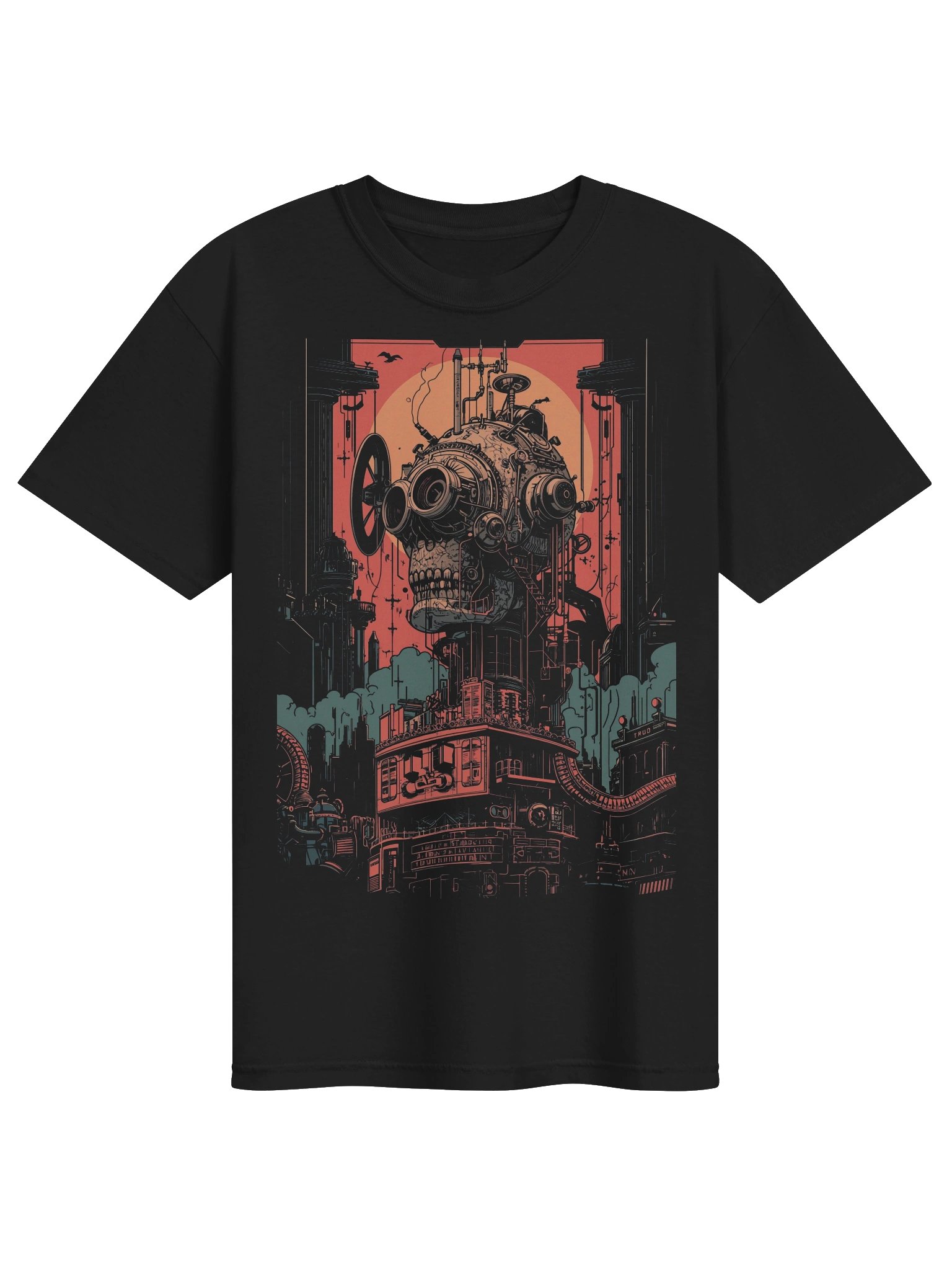 Mechanical Skull Cityscape Heavyweight T-Shirt product image (1)