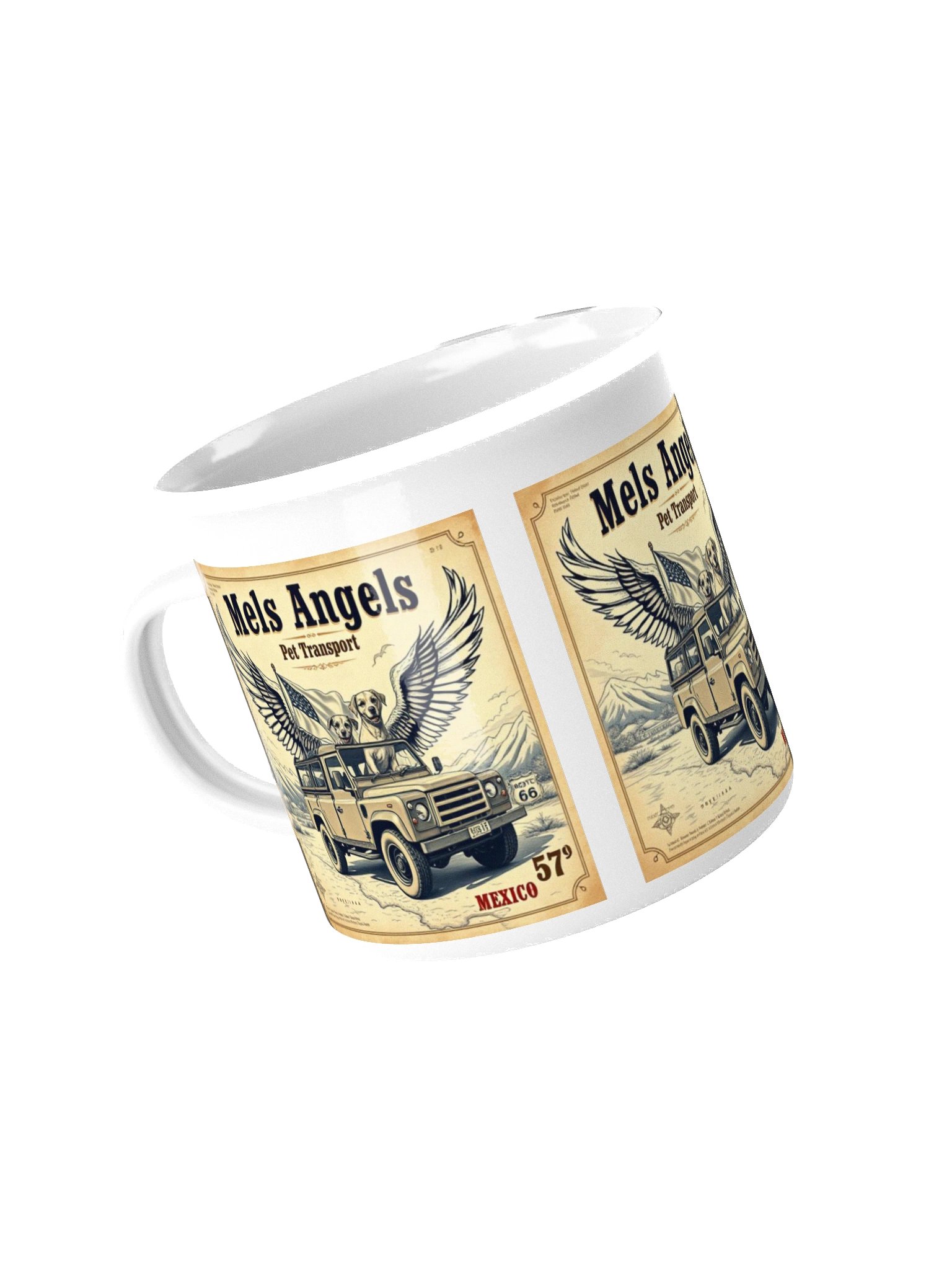 Mels Angels Pet Transport Enamel Mug | Vintage Mexico Travel Cup | Dog Lover Gift, Adventure Coffee Mug, Enamel Camp Mug product image (6)