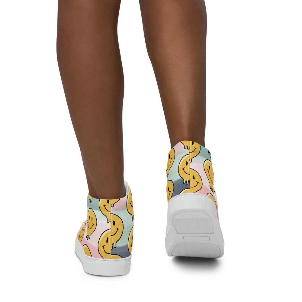 'Happy Face' Women's Handmade High Top Canvas Shoes product image (8)