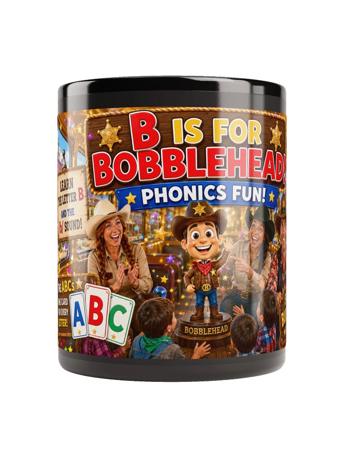 Title: B is for Bobblehead! Mug | Sheriff Bucktooth ABC Collection Description: B is for Bobblehead! Join Sheriff Bucktooth, Deputy Claude, Deputy Jack, and friends as they travel through GlamourTo product image (3)