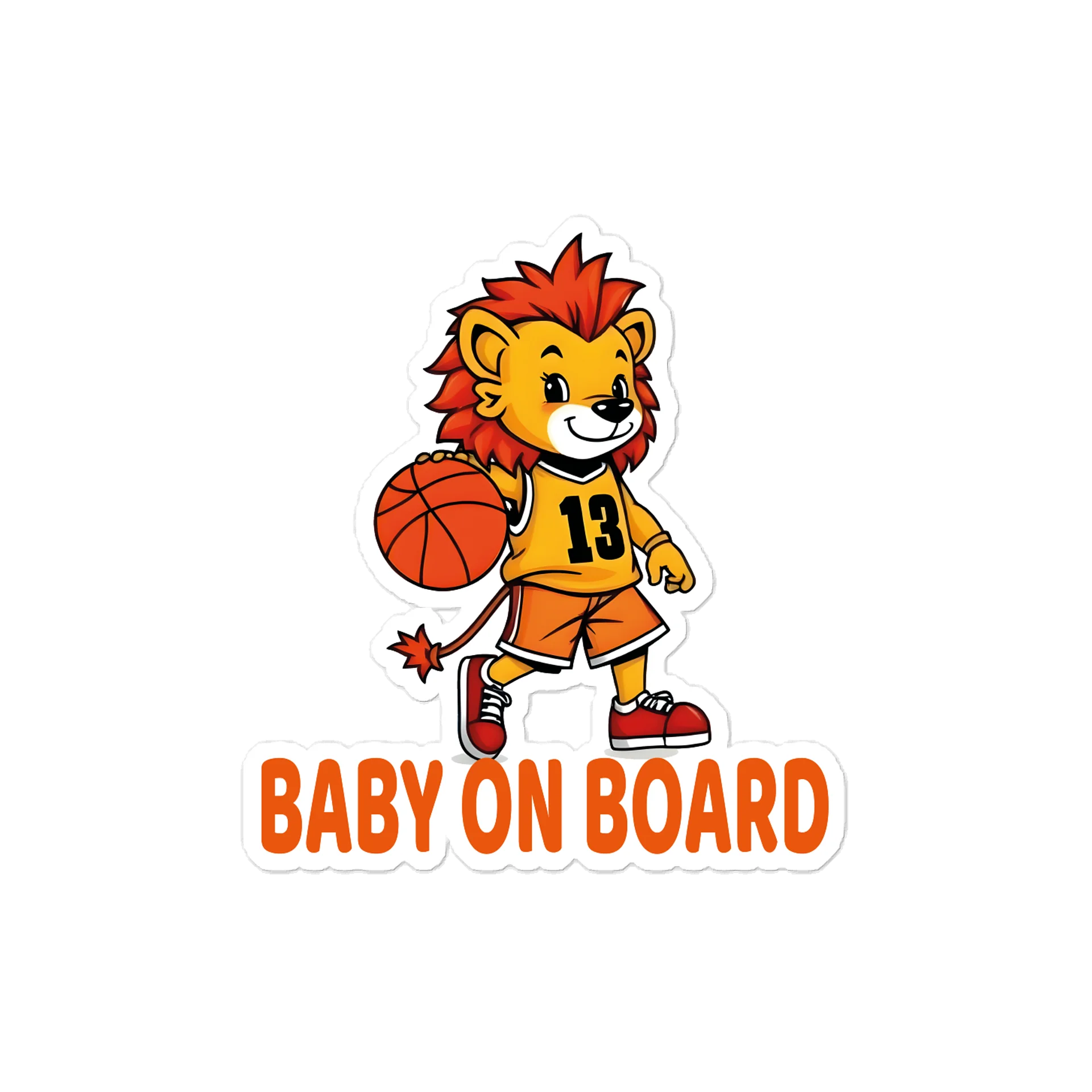 Funny Lion Basketball Baby on Board Sticker - 5x5 Weatherproof Vinyl Car Decal - Premium Lion Basketball Star Gift product image (1)