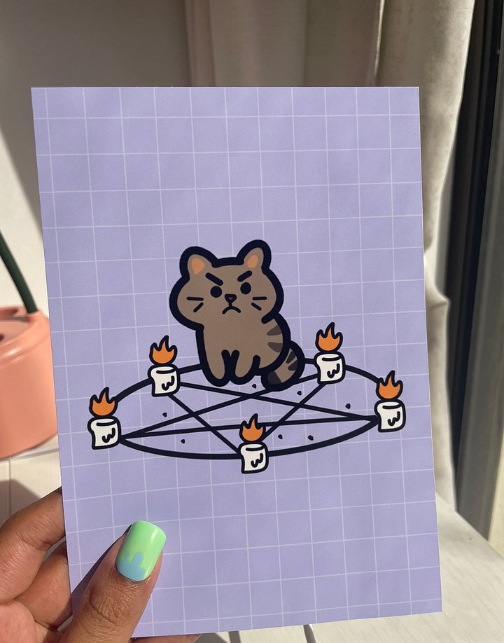 Cranky Brown Cat Purple Print product image (2)