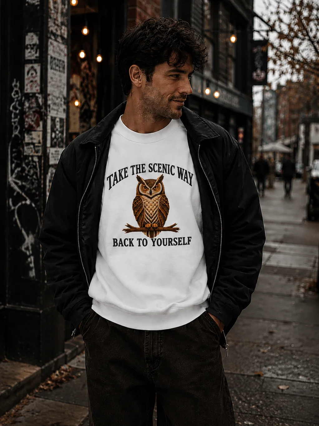 Take the Scenic Way Owl Sweatshirt | Vintage Faux Embroidery Cotton Heritage Crewneck product image (27)