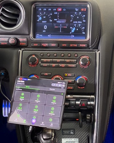 Two MFDs.

The GT-R's own up top. Live OBD2 on a Z Fold 6 below: rpm, speed, coolant temp, engine load, fuel level and thrott...