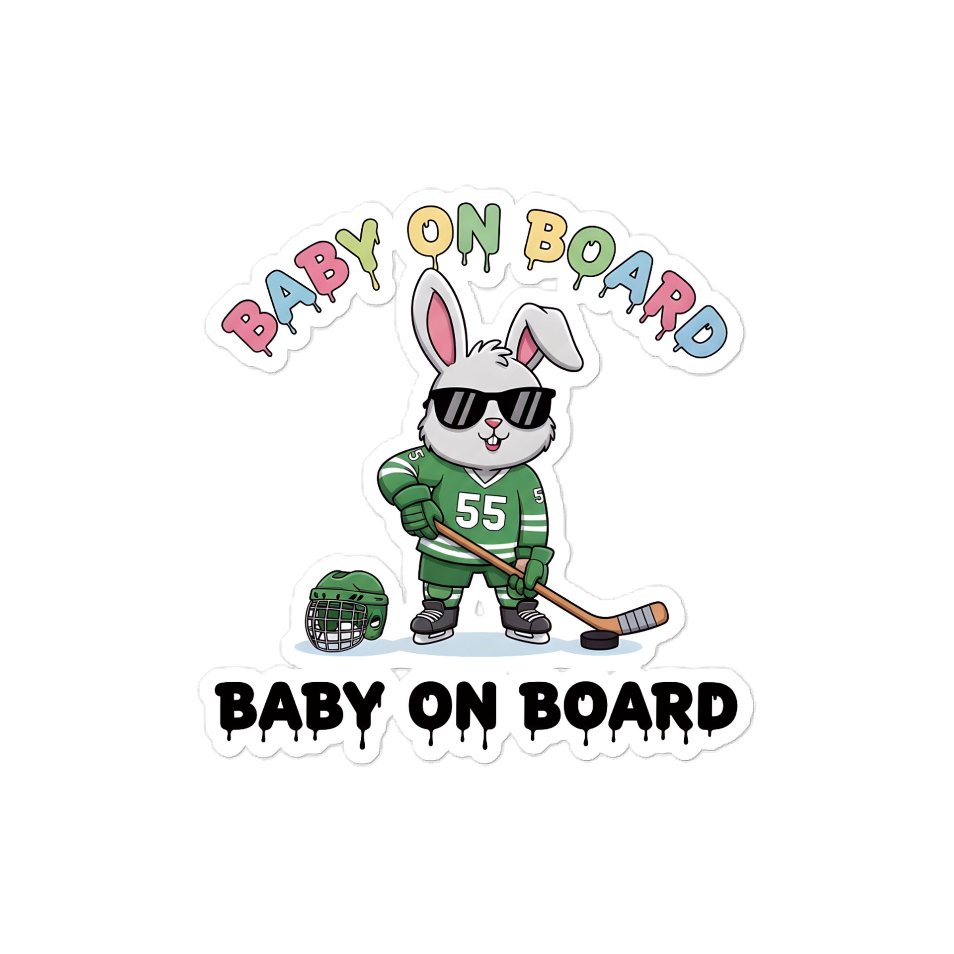 Funny Bunny Hockey Baby on Board Sticker - 5x5 Weatherproof Vinyl Car Decal - Premium Sporty Bunny Hockey Gift product image (1)