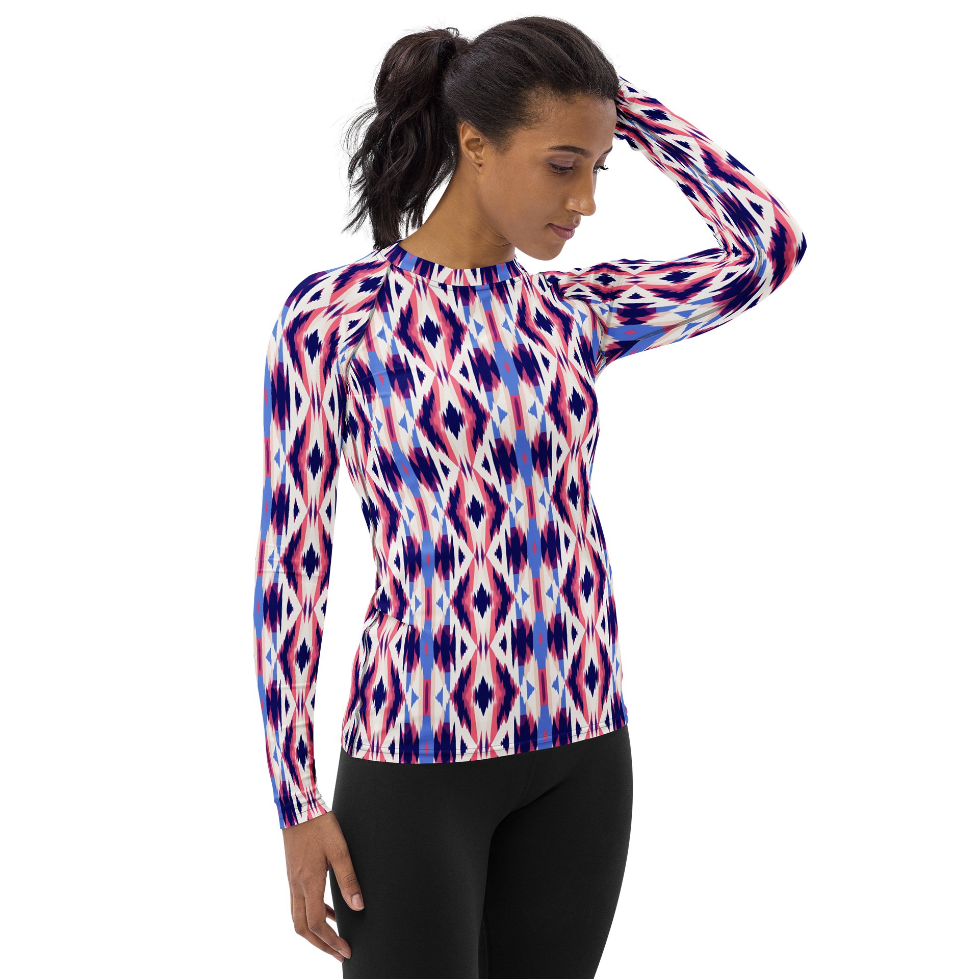Vibrant Ikat Diamond Pattern Women's Rash Guard product image (4)