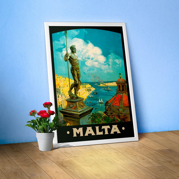 Malta, Valletta 1910s — retro travel poster, vintage travel art print, retro travel wall art, triptych wall art product image (1)