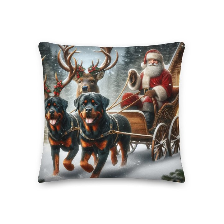 Santa's Sleigh Rottweiler Winter Pillow product image (1)