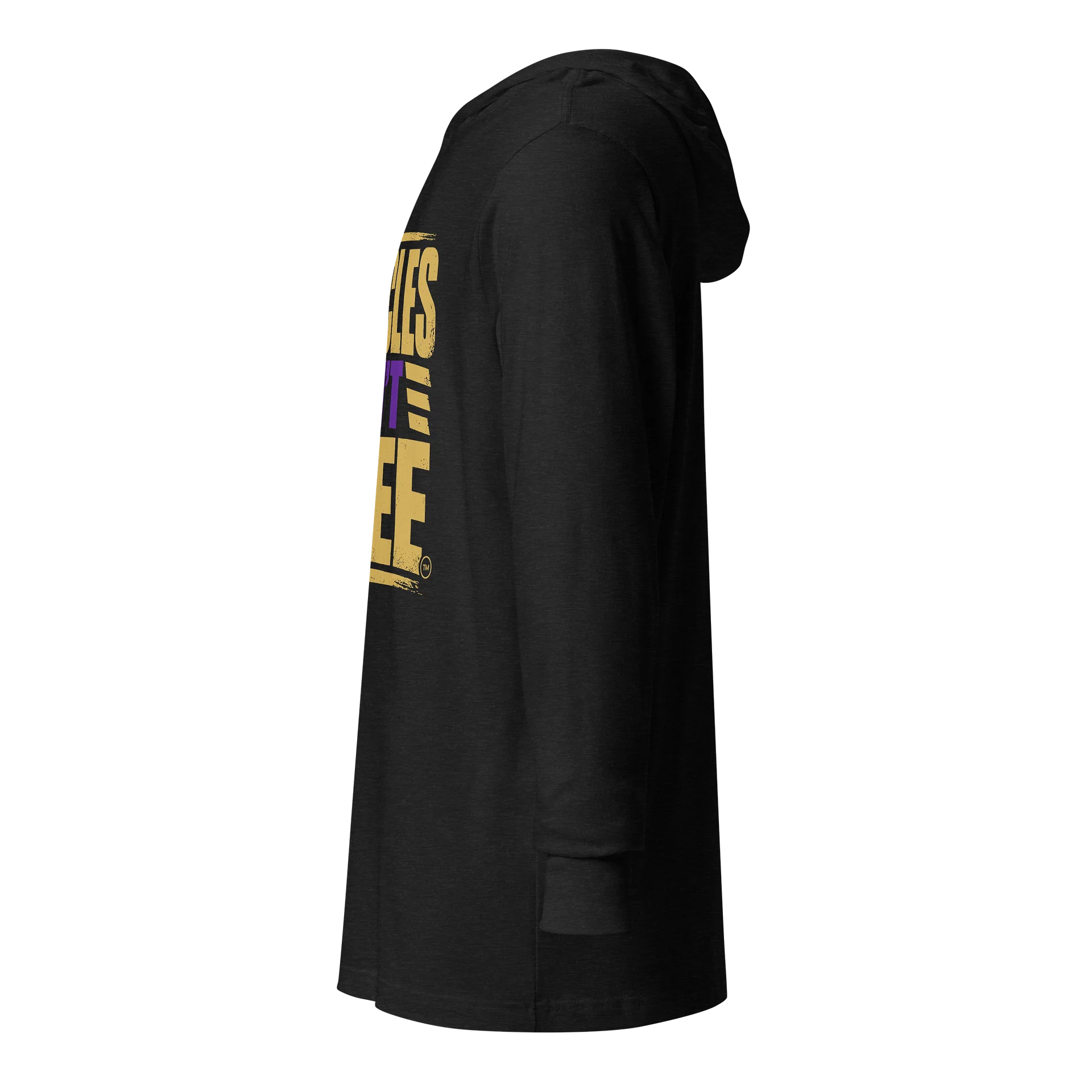 The "Muscles Ain't Free" Distressed Gold & Purple Lightweight Hooded Tee product image (4)