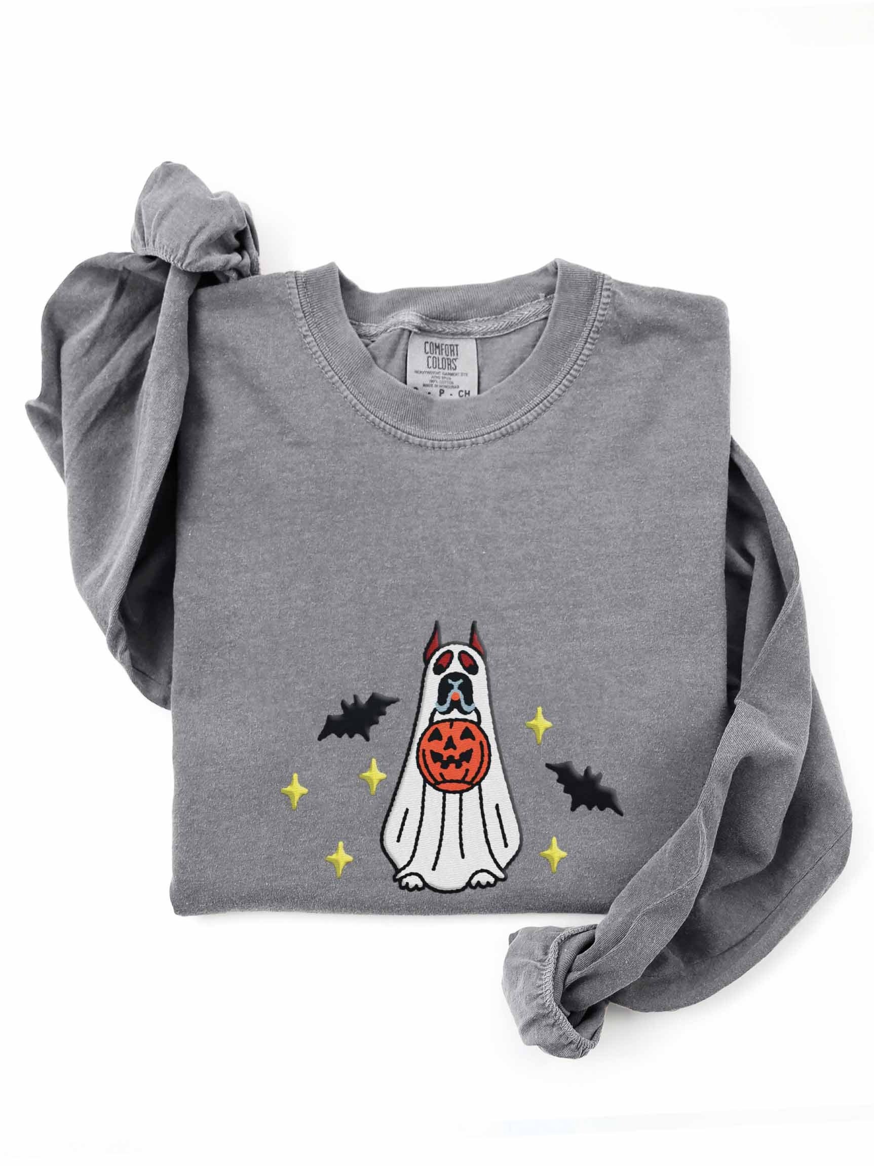Halloween Boxer Dog(Brindle, Cropped Ears) Embroidered Long-Sleeve T-Shirt product image (1)
