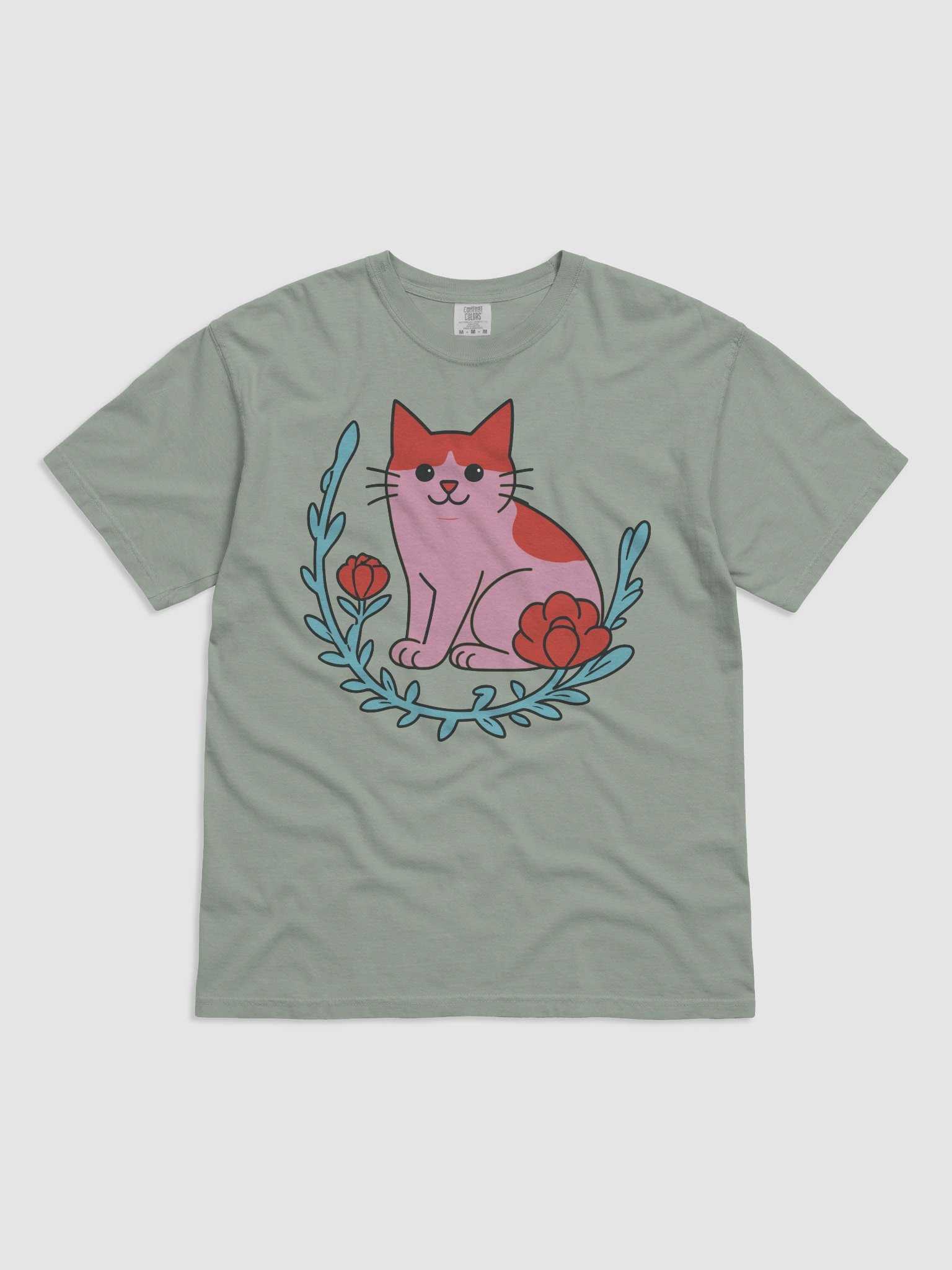 Whimsical Pink Cat Wreath T-Shirt product image (3)