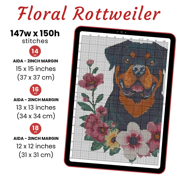 Floral Rottweiler Cross Stitch Pattern product image (2)