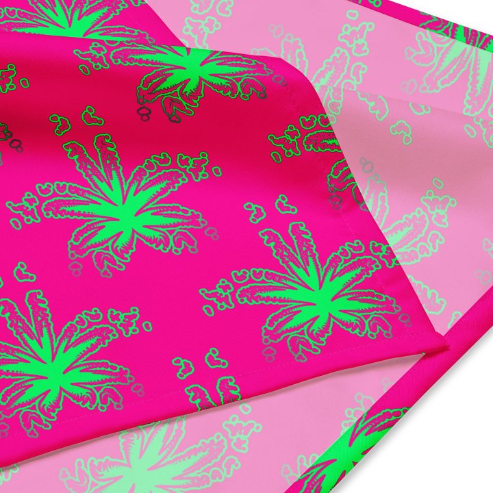 Stoner Summertime Cannabis Bandana, Hot Pink Mint Green Ganja Art, Pot Leaf Pattern Neon Rave 420 Fashion, Weird Weed Leaves Accessory product image (2)