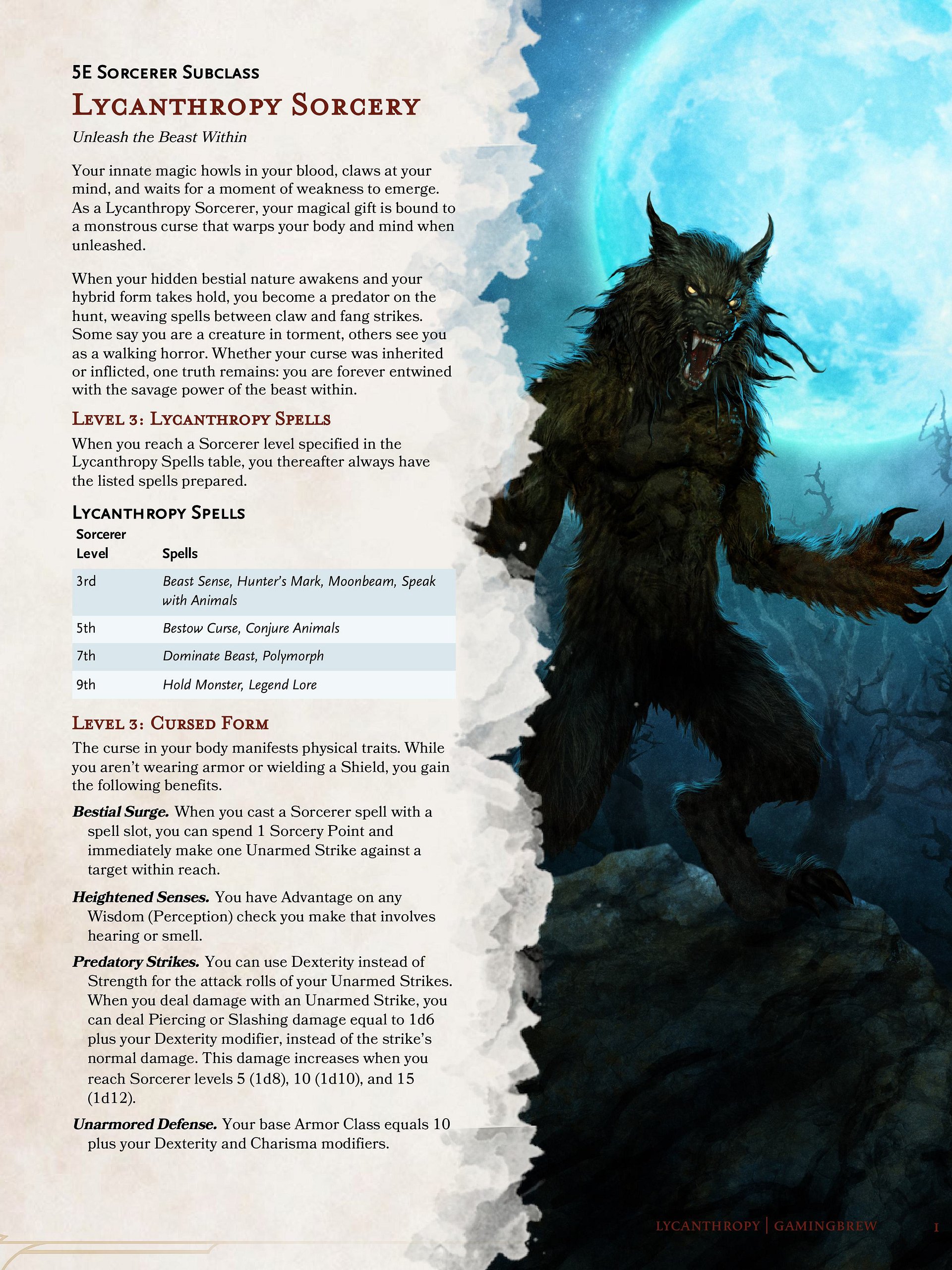Lycanthropy | 5.5E Sorcerer Subclass product image (2)