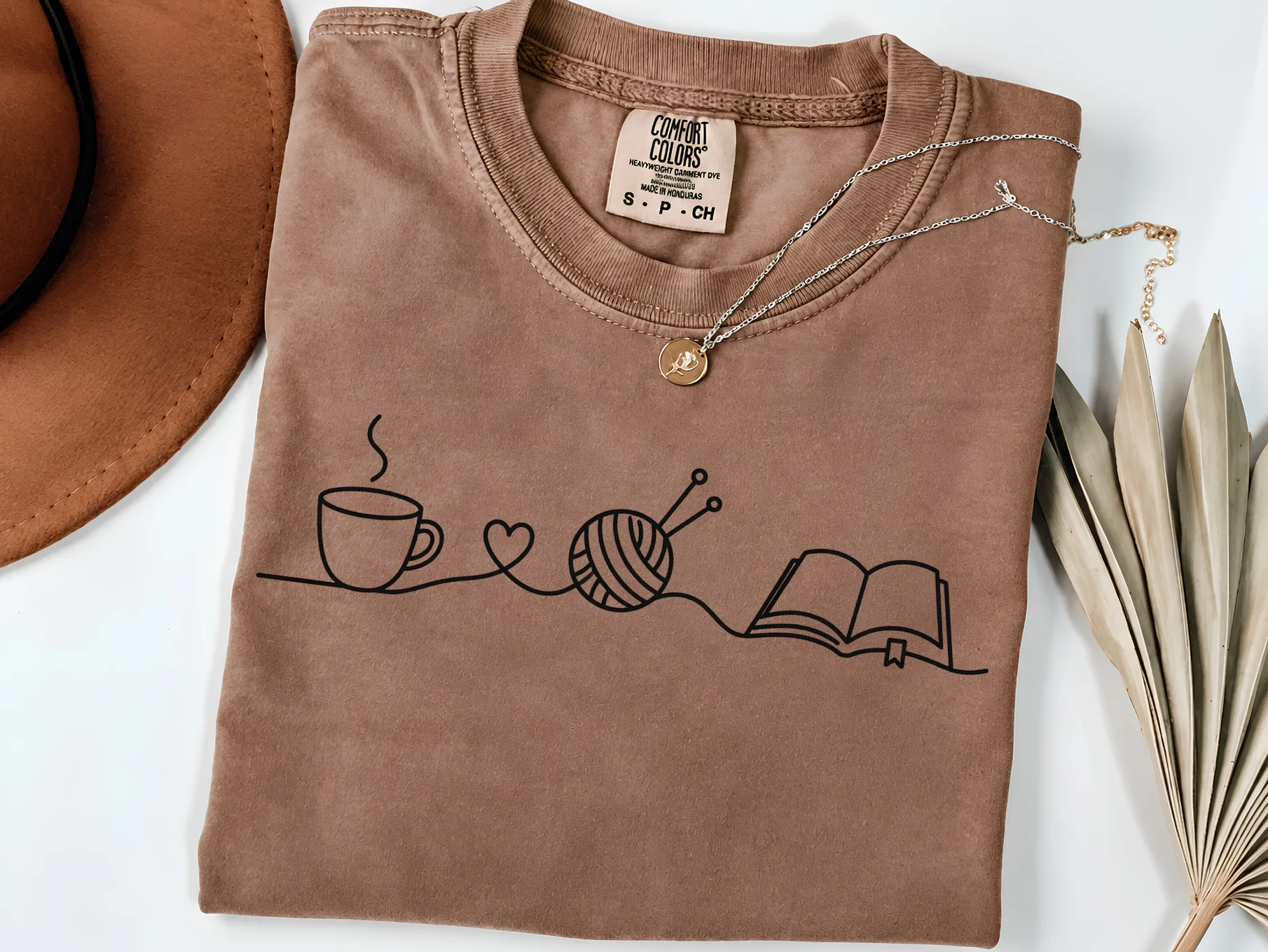 Cozy Hobbies T-Shirt, Book Lover Coffee Shirt, Knitting Gift, Minimalist Hobby Tee, Reading and Yarn Lover Gift product image (7)