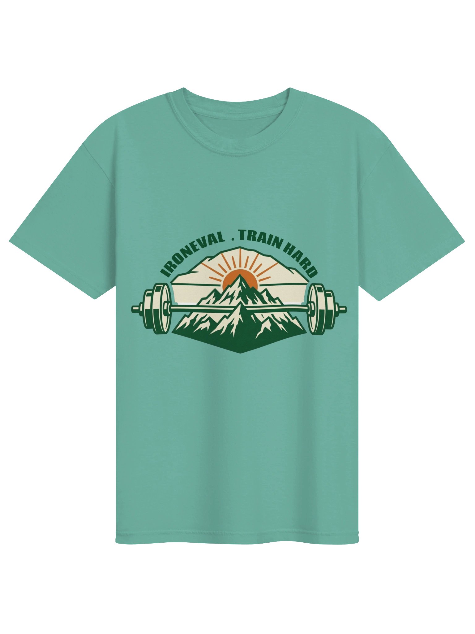 IronEval Train Hard – Mountain Barbell Badge Tee product image (1)