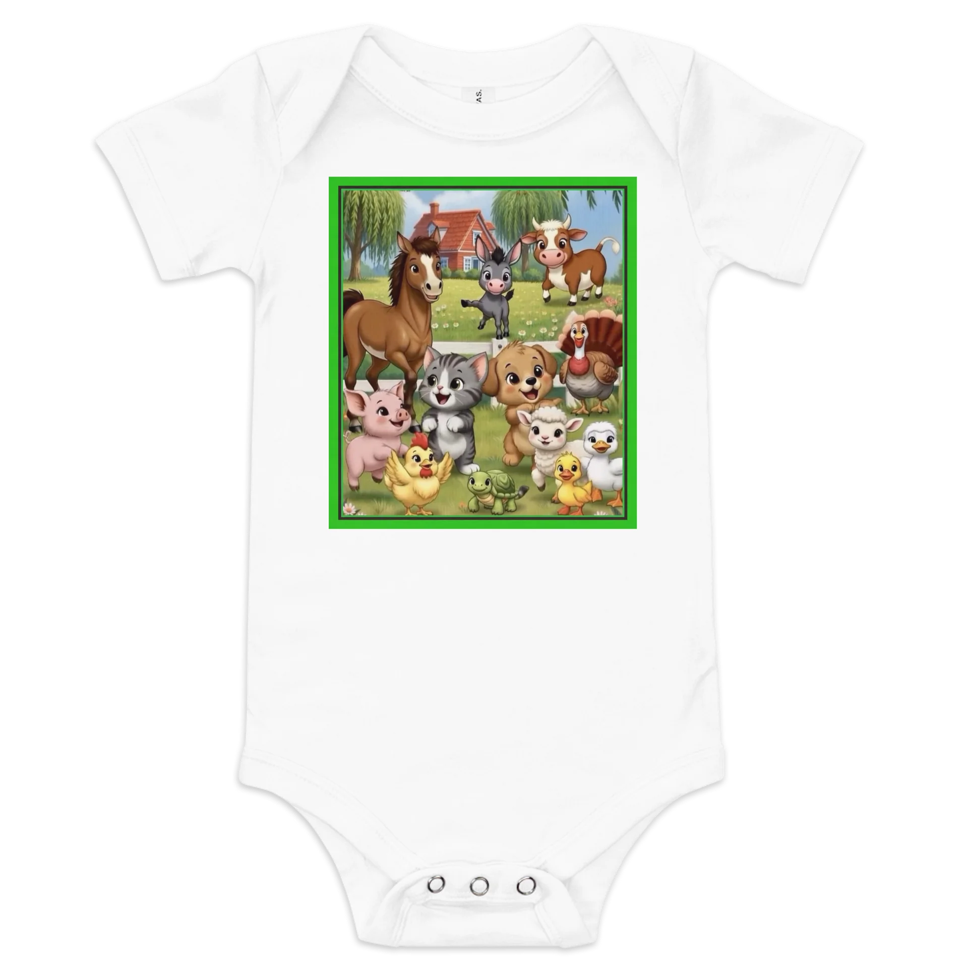 Cute Kitten and Puppy & Farm Animals Baby Onesie product image (1)