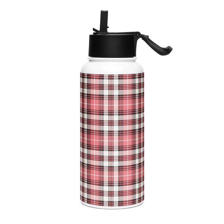 Coral Pink, Black, and White Plaid Water Bottle product image (2)