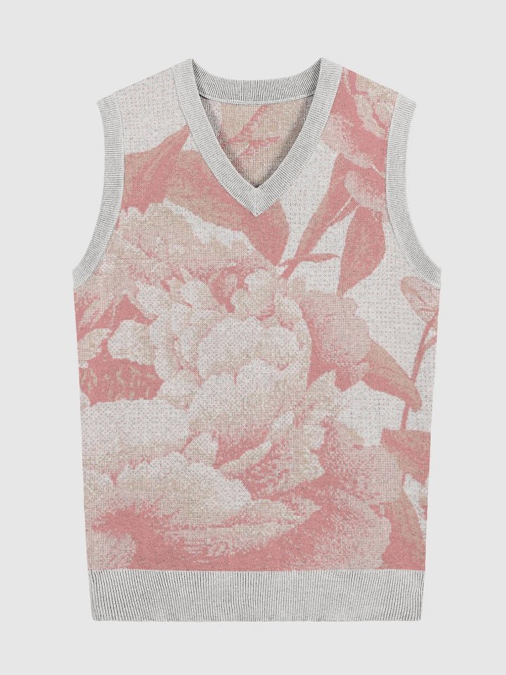Floral Bliss Coral III Knitted V-Neck Vest product image (1)