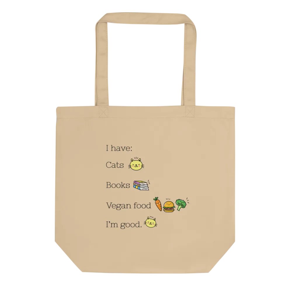 “Cats, Books, and Vegan Food” Organic Tote Bag product image (4)