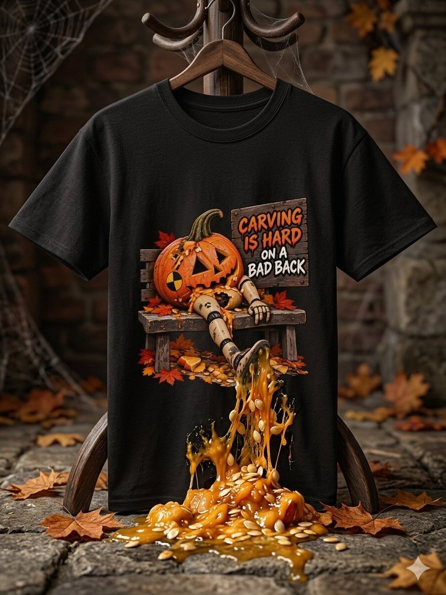 Funny Halloween Back Pain Shirt — Carving Is Hard on a Bad Back Pumpkin Tee | Holly-Ween™ product image (1)
