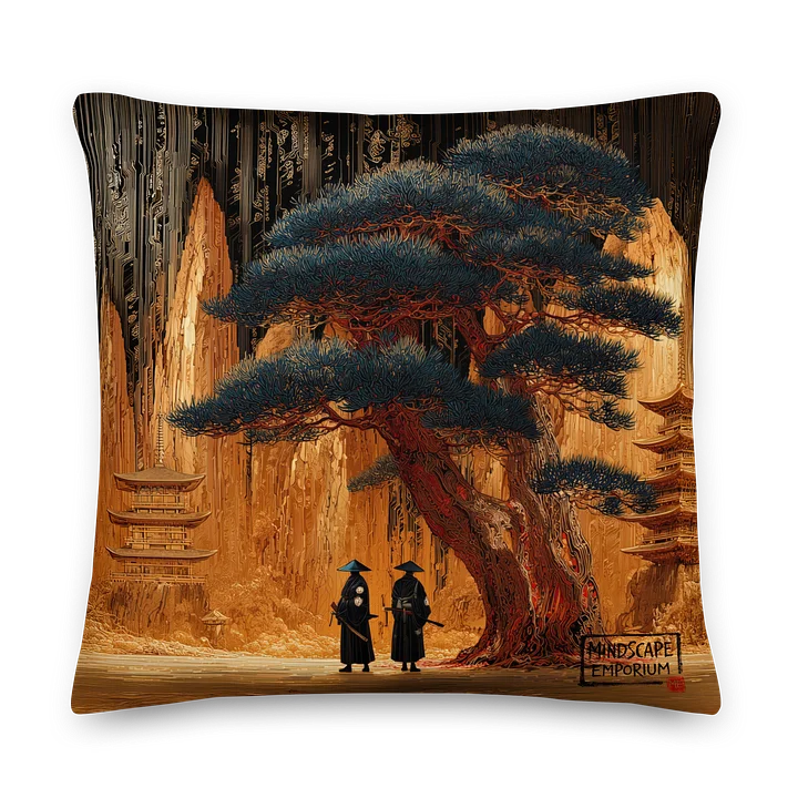 Guardians of the Circuit Grove – Samurai Temple Cushion Cover product image (1)