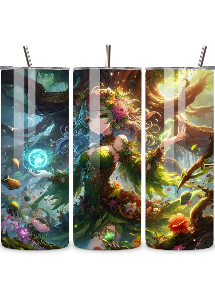 Elemental Anime Girl 20oz Skinny Tumblers with Metal Straws – Fire, Water, Earth, and Wind Designs – Double-Walled Insulated Stainless Steel Tumbler, Gift for Anime Fans and Nature Lovers (Earth) product image (1)