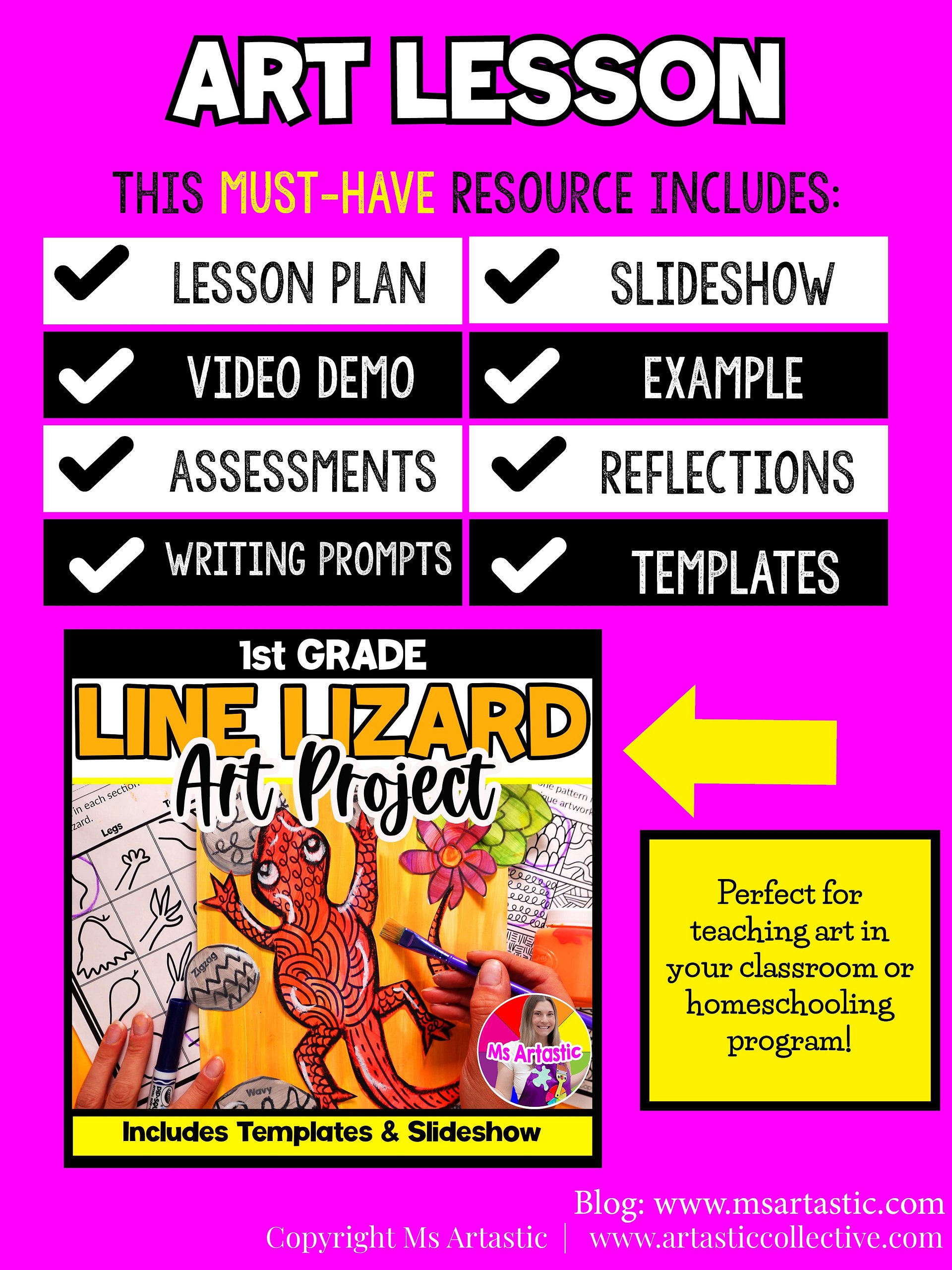 Line Lesson Line Lizard Art Project 1st Grade Art Activity Element of Art Line product image (6)