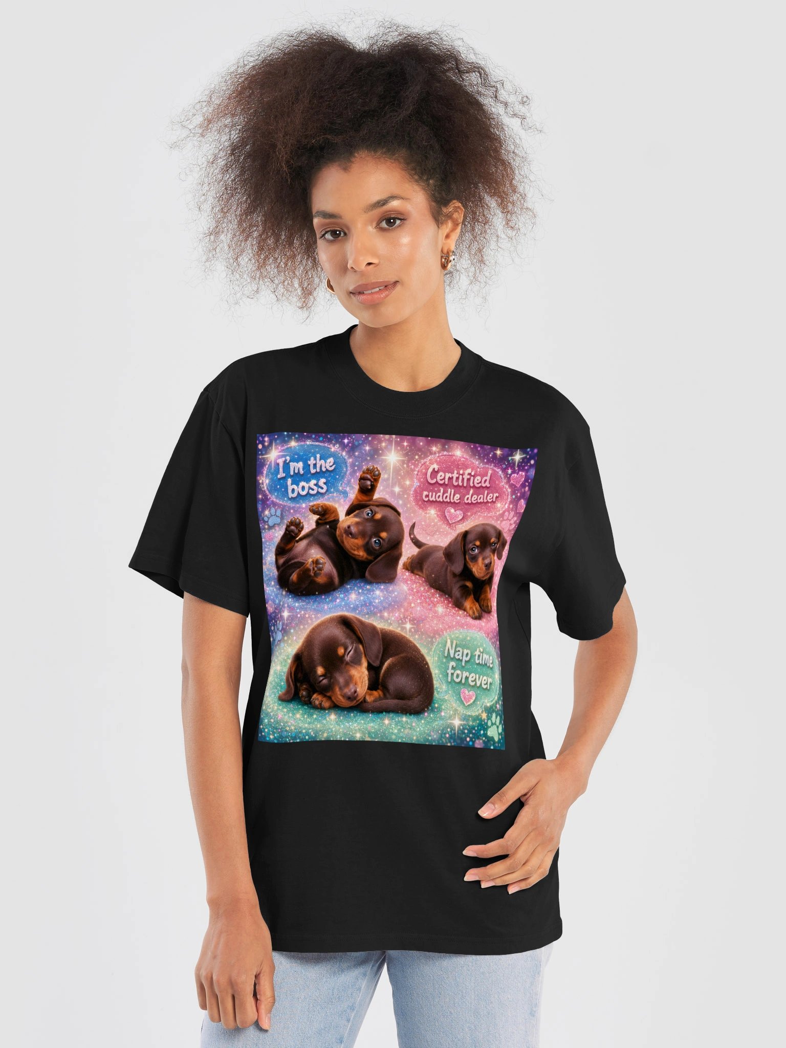 Sparkly Dachshund Puppy T-Shirt, Cute Dog Lover Gift, Cuddle Dealer & Nap Time Design product image (5)
