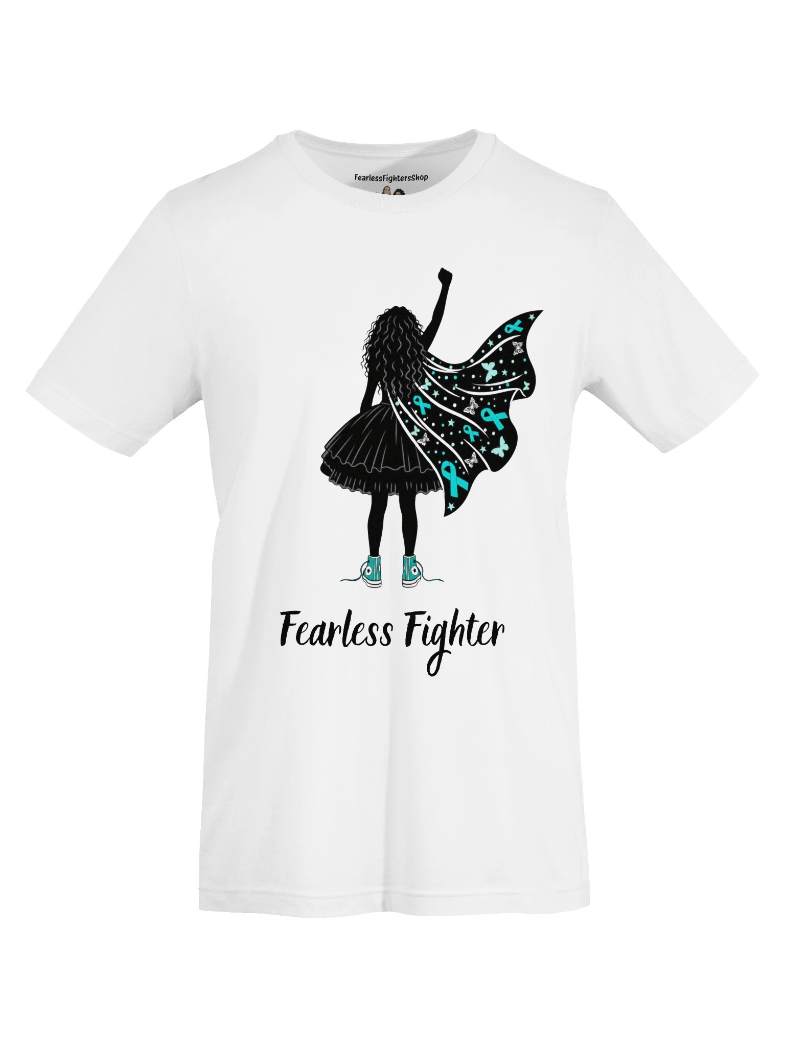 Ovarian Cancer - Fearless Fighter HERO Unisex T-Shirt [white] product image (1)