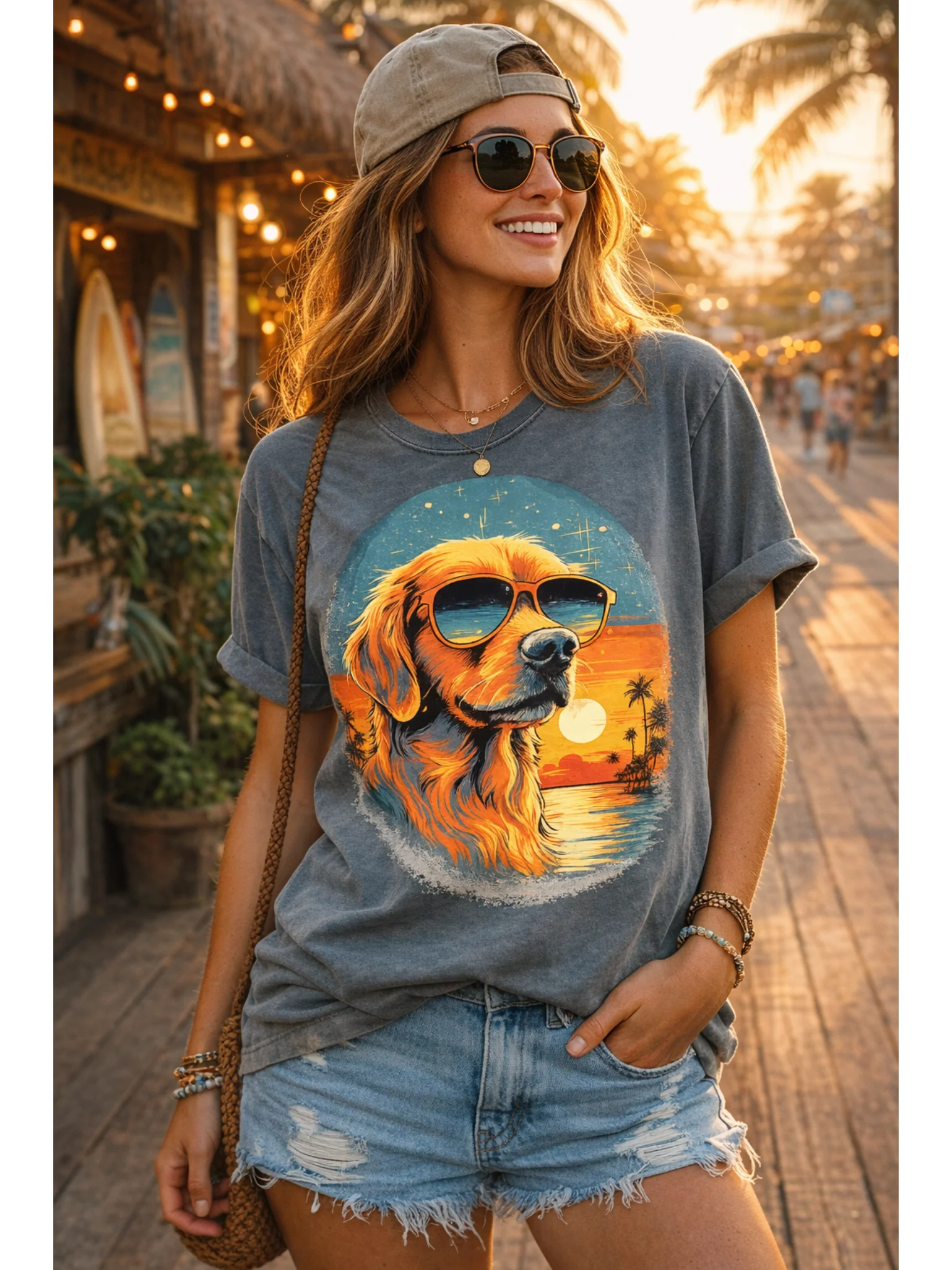 Golden Retriever Beach Sunset Shirt – Vintage Retro Dog Lover Comfort Colors T-Shirt product image (1)