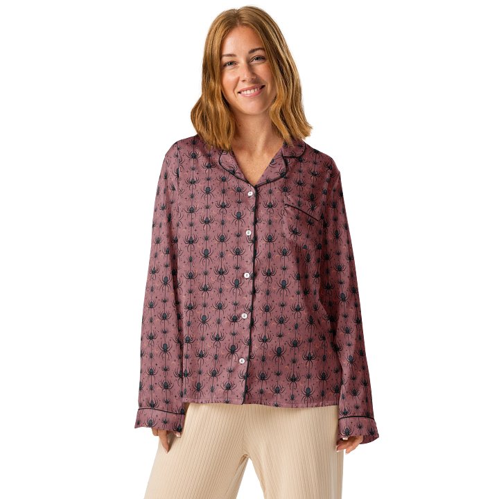 Spooky Spiders Halloween Pajama Shirt in Dusty Pink product image (1)