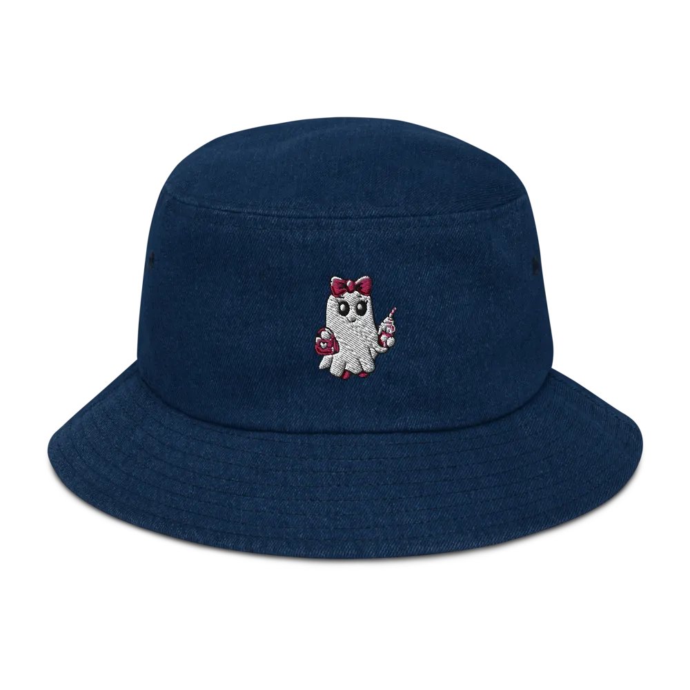 Cute Ghost Embroidered Denim Bucket Hat product image (1)