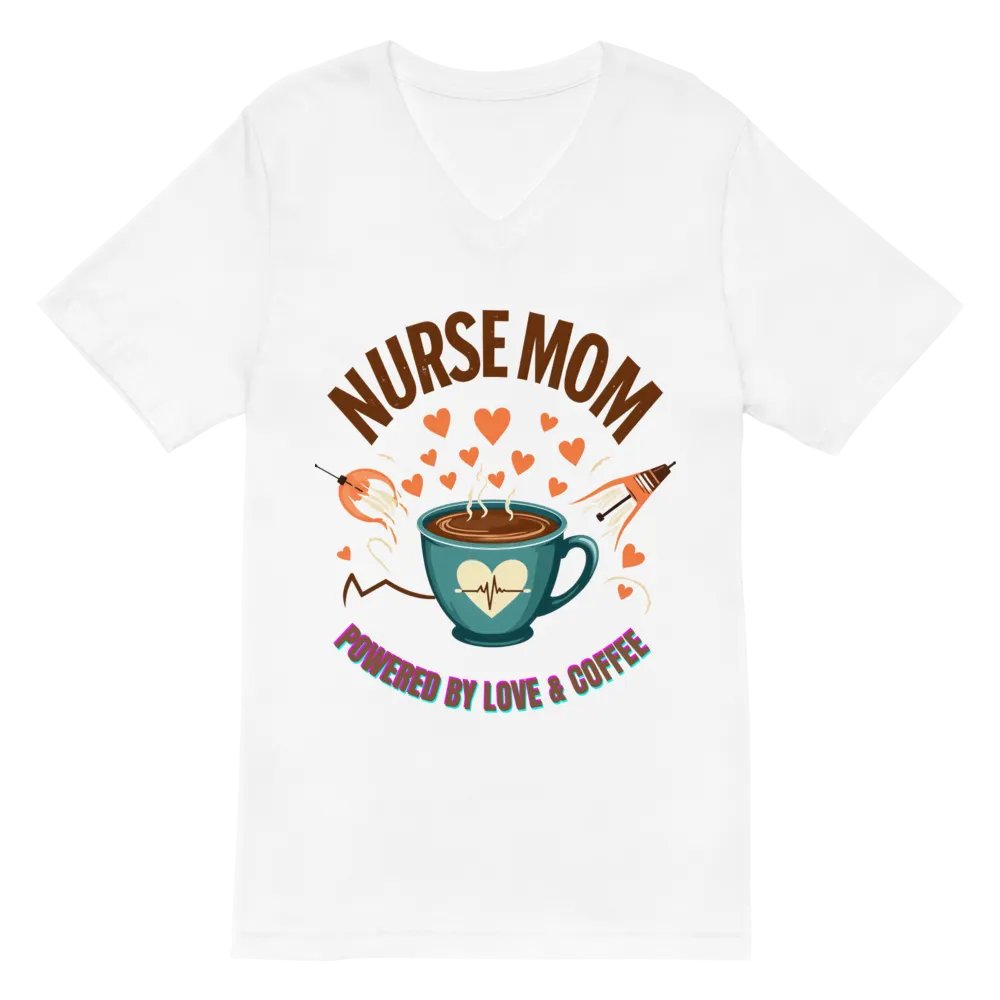 Heartbeat Nurse Mom, powered by coffee V-Neck Tee product image (6)