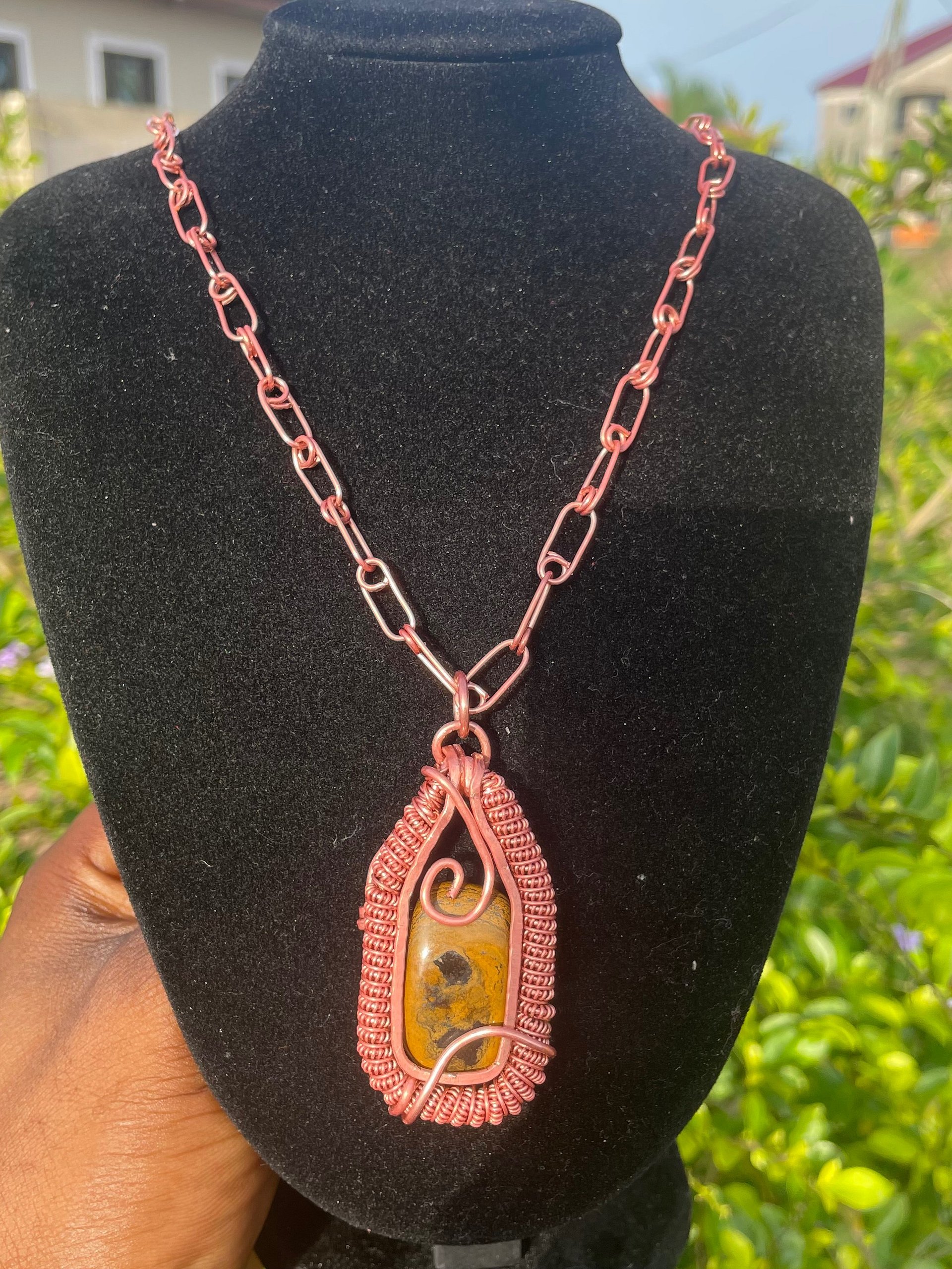 Handcrafted Tiger eye Copper Wire-Wrapped Necklace product image (2)