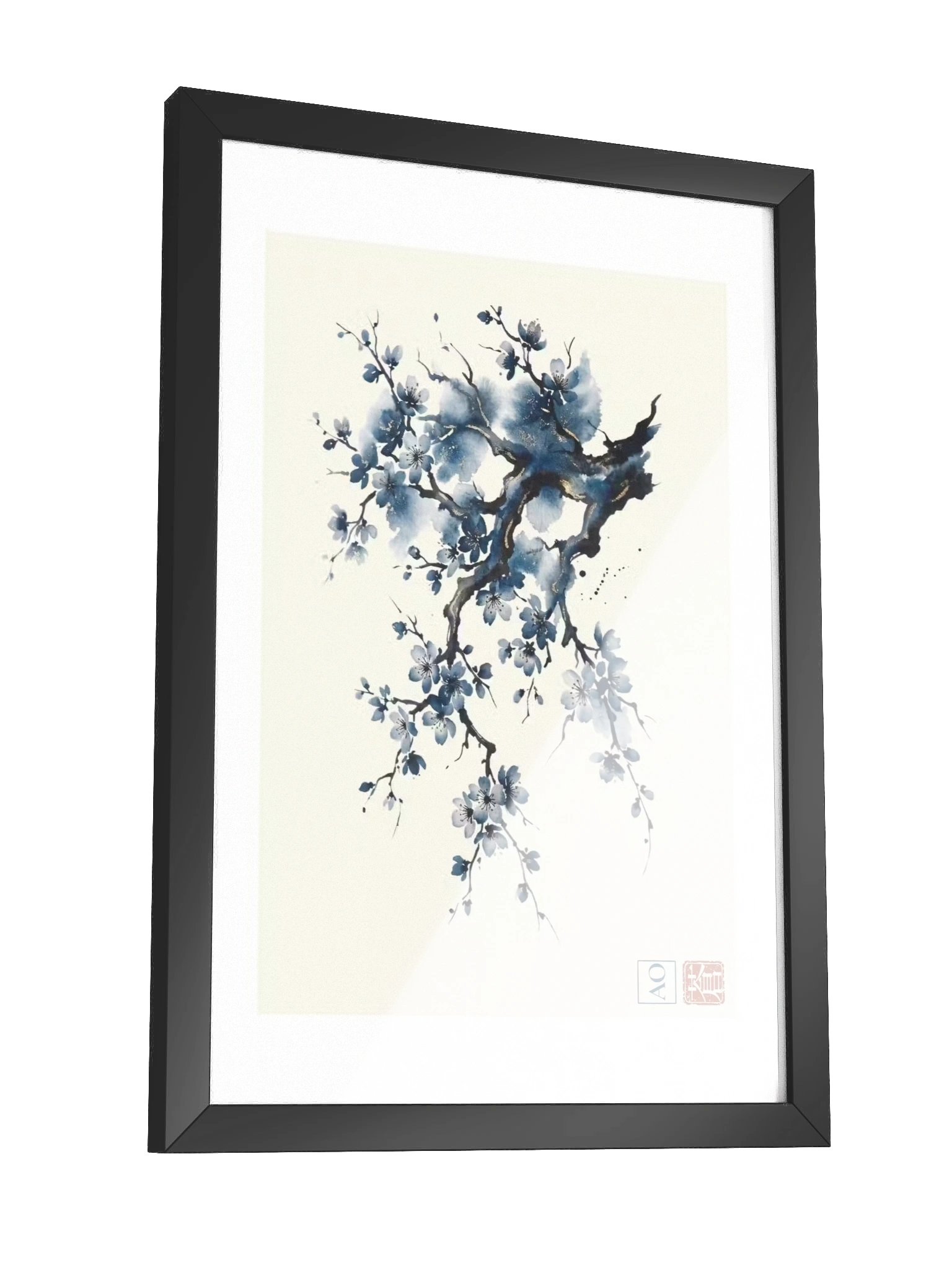 Japanese Ink Art Print | Indigo Sakura No.05 | Framed Wall Art - AO Japan Blue product image (3)