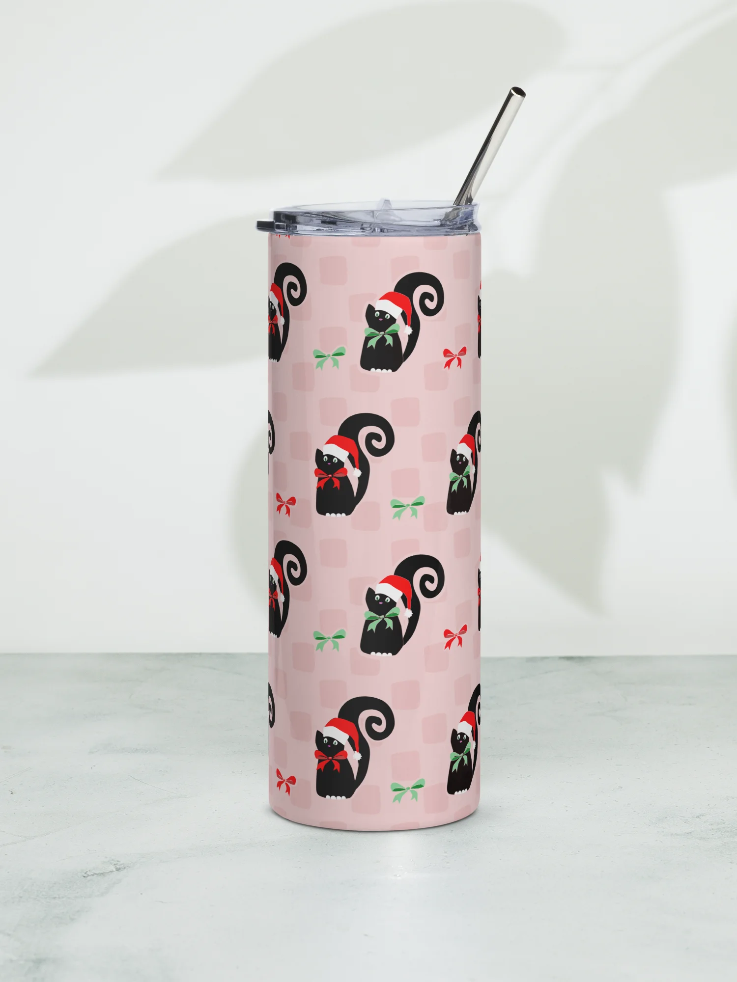 Christmas Kitties in a Row 20 oz Stainless Steel Tumbler with Straw - Pink product image (6)