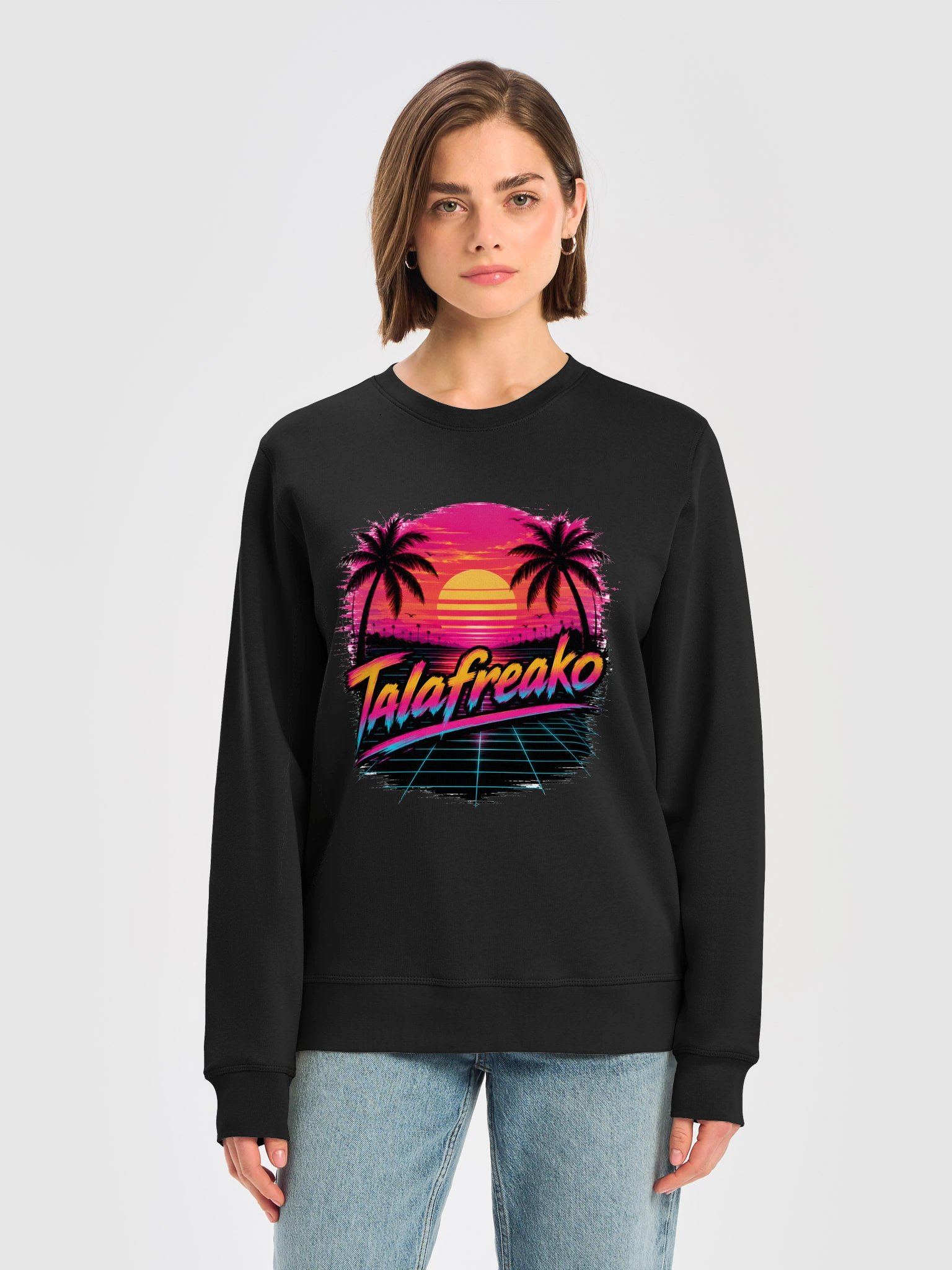 Talafreako Retro 80s Synthwave Palm Sunset Sweatshirt product image (3)