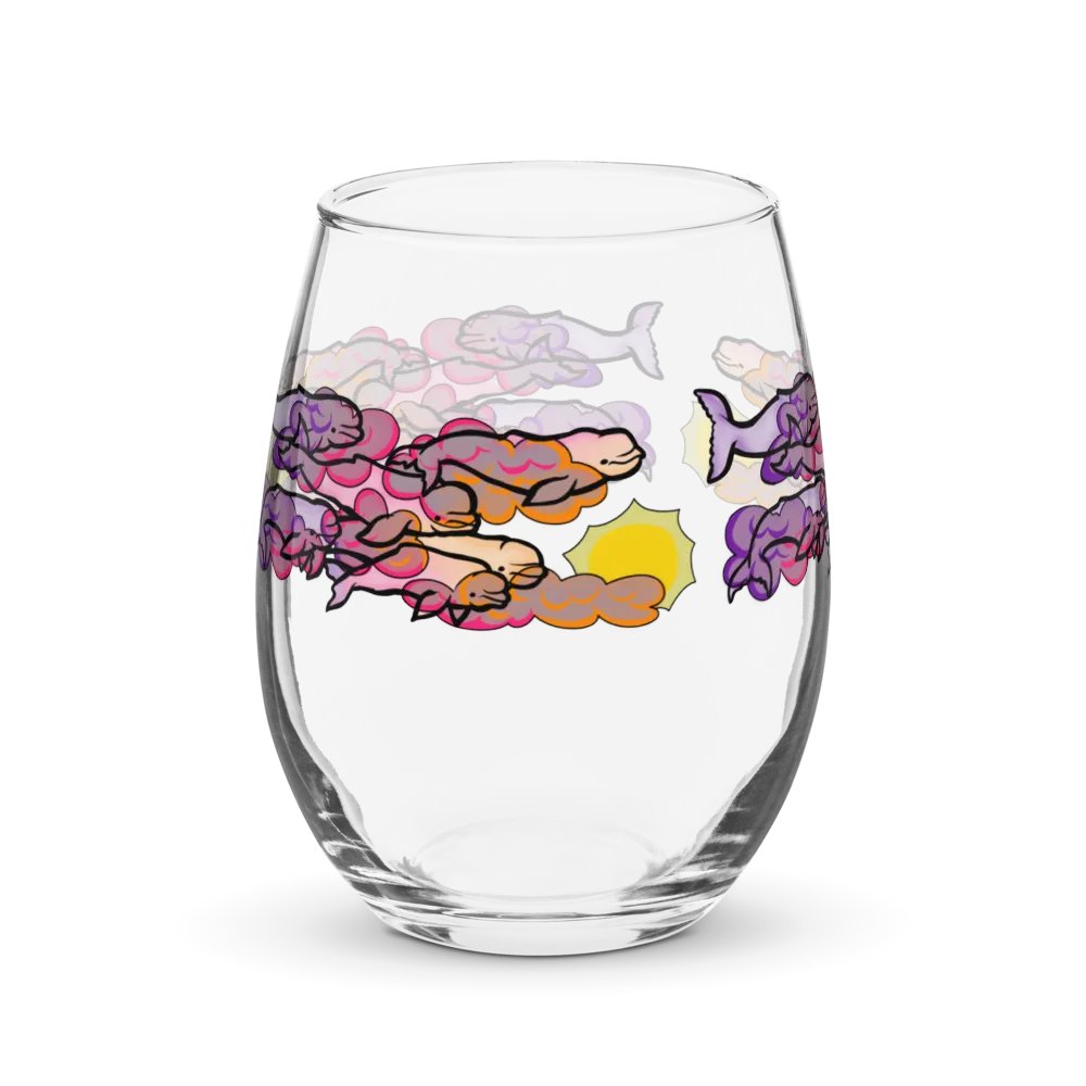 sunset beluga whales stemless wine glass product image (4)