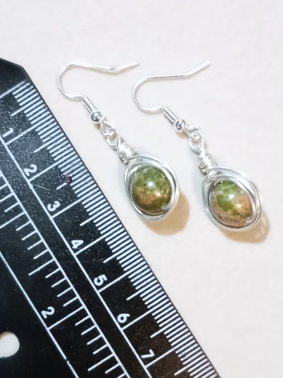 Hand-Woven Unakite Earrings | One-of-a-Kind, Silver-Tone | "Harmony Drops" product image (3)