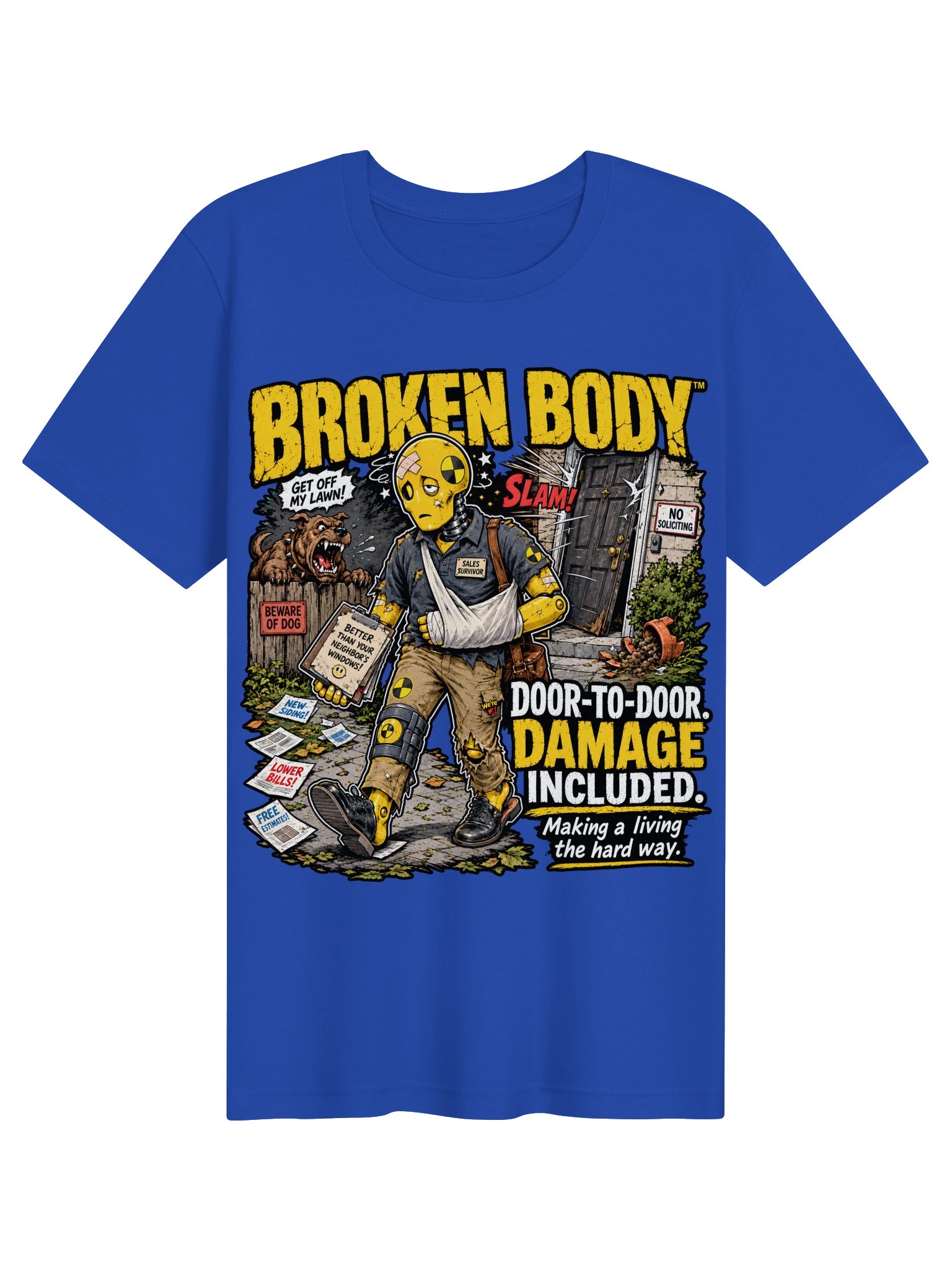 Funny Door-to-Door Salesman Shirt — Door-to-Door Damage Included | Flat Out Broken™ product image (2)