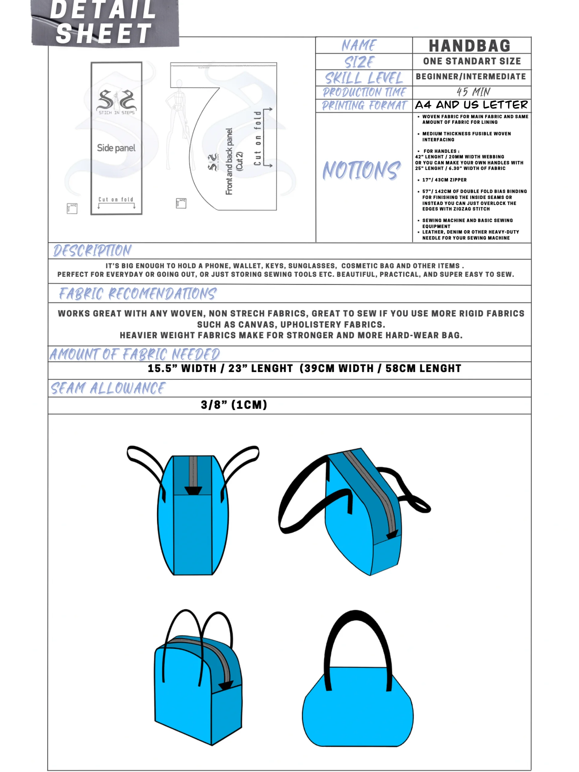 Simple and Chic Handbag - Sewing Pattern product image (4)