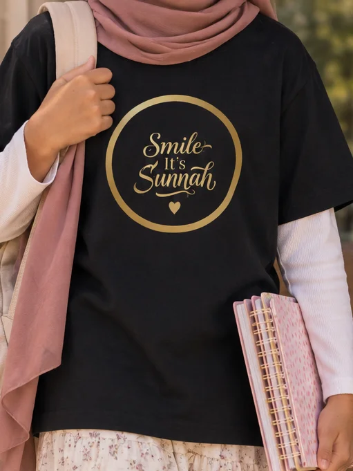 Smile It's Sunnah Printed Unisex Kids T-Shirt | Gold Script Islamic Tee for Boys and Girls product image (1)