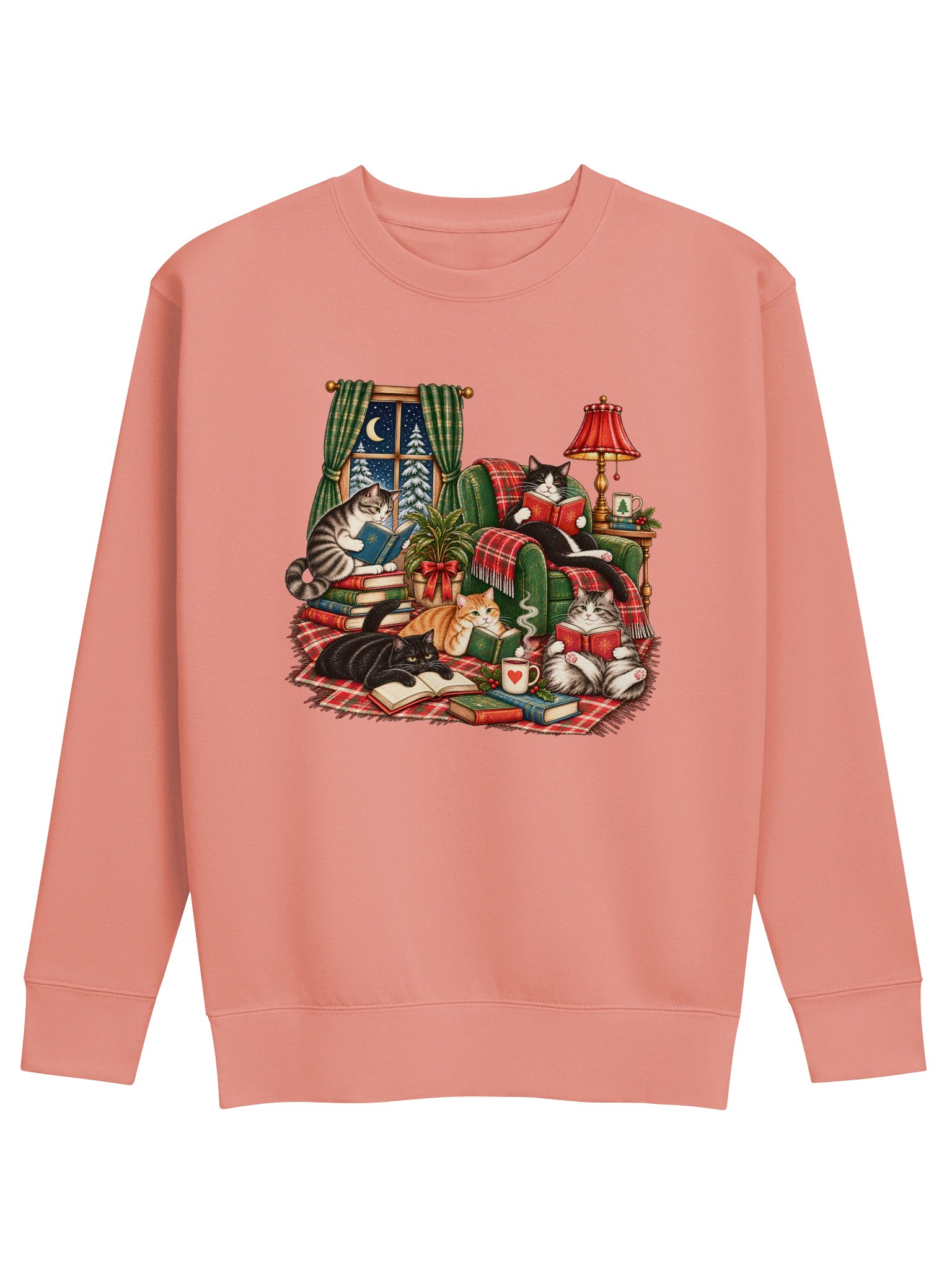 Cozy Cats Reading by the Fire Christmas Sweatshirt product image (2)