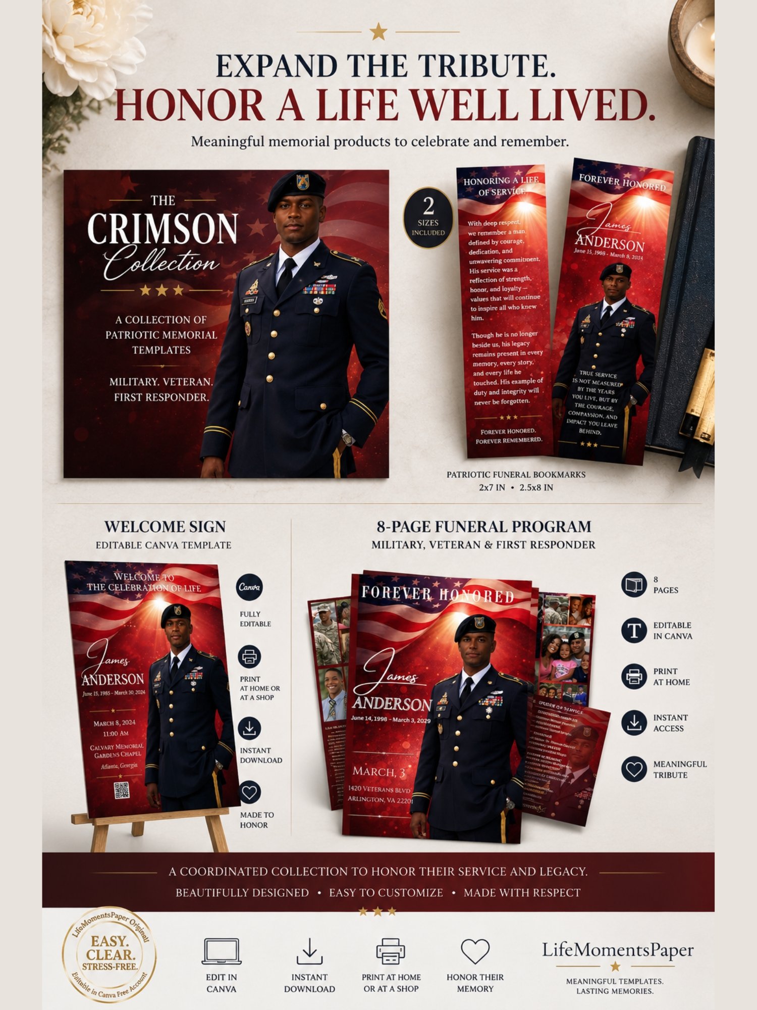 Trifold Funeral Program Editable Canva Template, Legal & Tabloid Sizes, Military Veteran First Responder Memorial product image (4)
